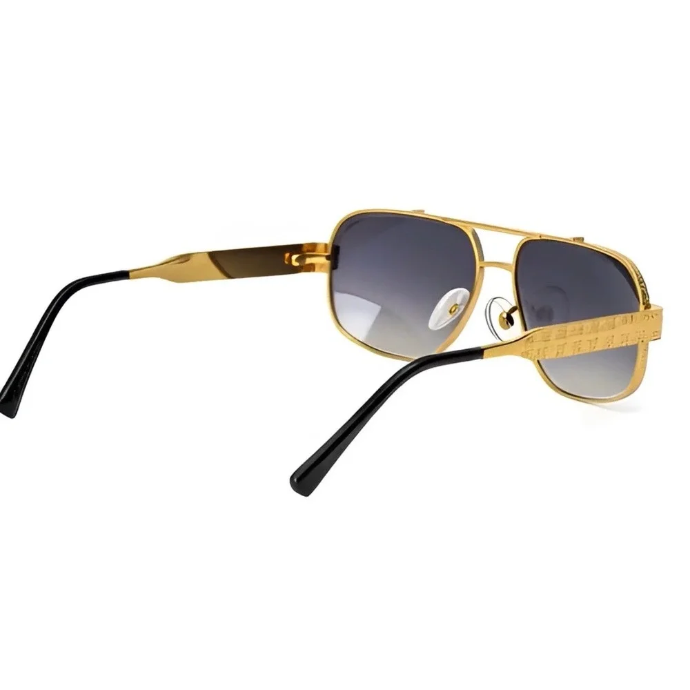 Mens Gold Square Aviator Sunglasses Bold‎ Shaped Sophisticated Classy 80's 90's